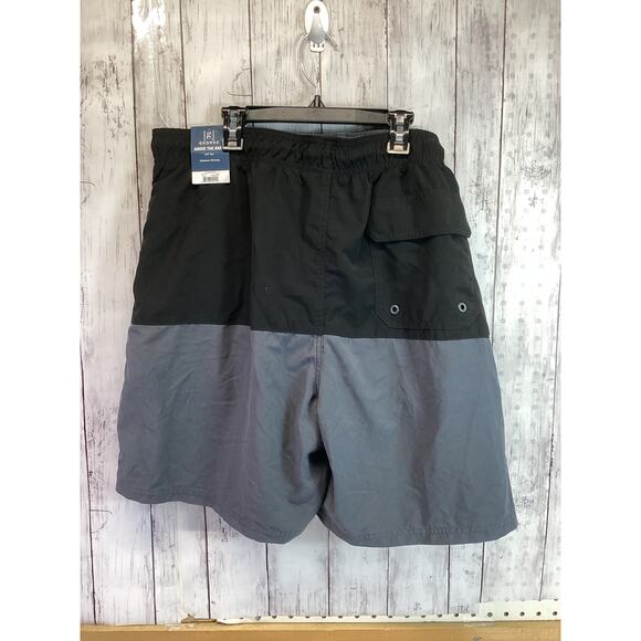 George Men's Swim Trunks Black and Gray Drawstring Beach Elastic Waist Size 2XL - Picture 2 of 5